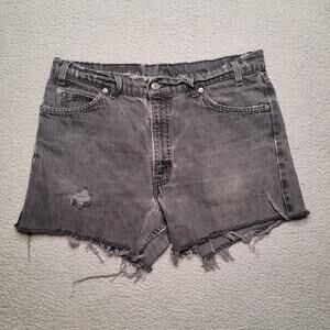 Vintage Levis 550 Shorts Mens 36 Black Denim Faded Orange Tab Cutoff Distressed